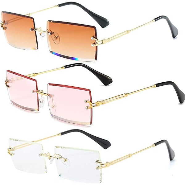 Båglösa rektangulära solglasögon för kvinnor Mode ramlösa fyrkantiga glasögon för män Ultralätt glasögon unisex