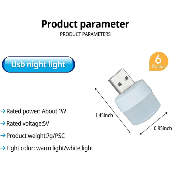 6 st USB kontaktlampa USB nattlampa Mini USB ledlampa USB atmosfärsljus liten rund nattlampa