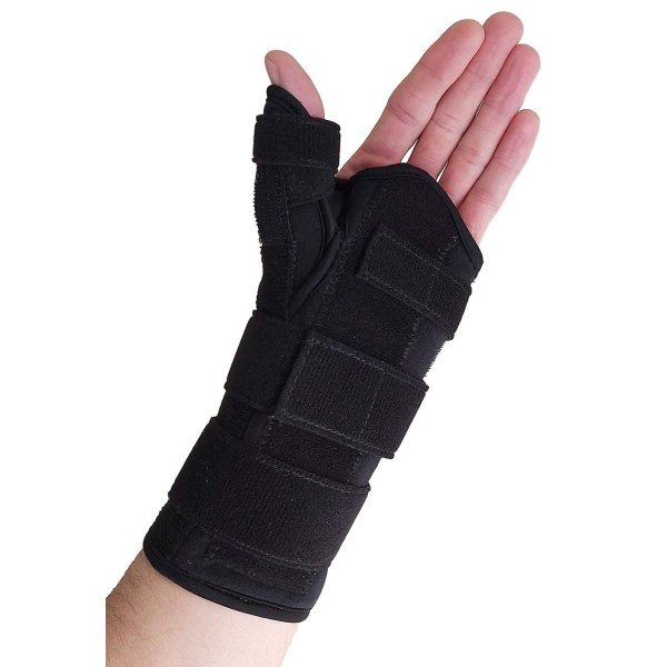 Tumme (vänster S/m) Spica Splint & handledsstöd Både en handledsskena och tumskena för att stödja stukningar, tendinos, De Quervains tenosynovit, fraktur