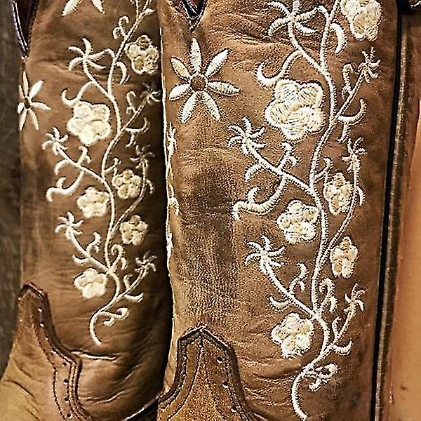 Women's Cowboy Cowgirl Boots Modern Western Embroidered Wide Calf Square Toe Cowboy Boot For Women Brown 39