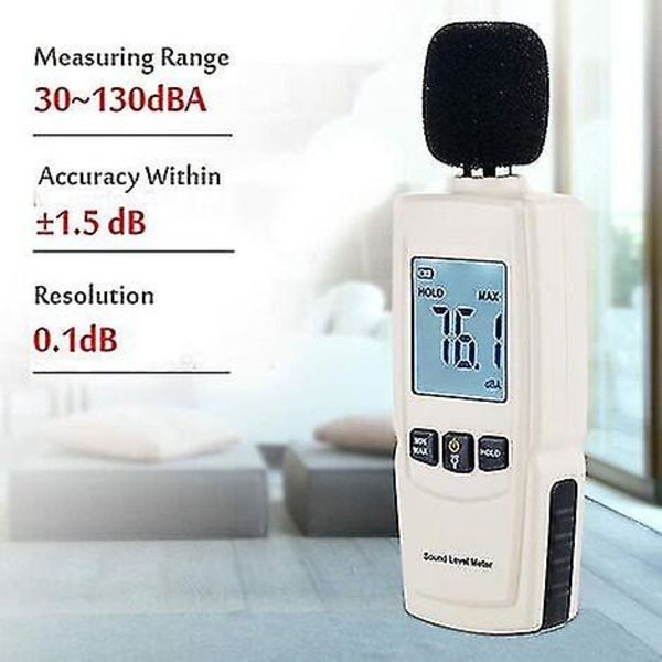 Digital ljudnivåmätare, Digital Decibel Tester 30-130dB(A) Range,Ljudnivåmätare Decibelmätare med LCD-skärm för hemmet,1 st