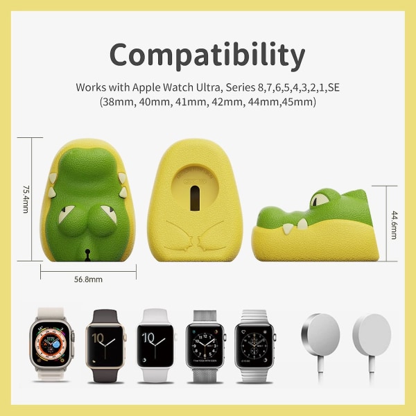 Sødt krokodilledesign opladerstander til Apple Watch, kompatibel med Iwatch Series 8, Se2, 7, 6, Se, 5, 4, 3, 2, 1 / 45 mm, 44 mm, 42 mm, 41 mm, 40 mm, 38m