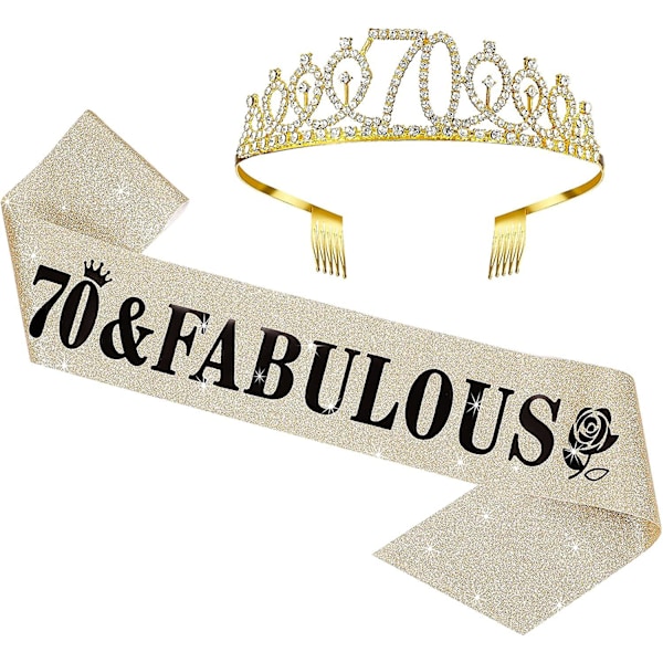 40th/50th/70th/80th Birthday Sash And Tiara Set For 40th/50th/70th/80th Birthday Fabulous Sash And Crown Party Decorations (70th, Gold Crown)