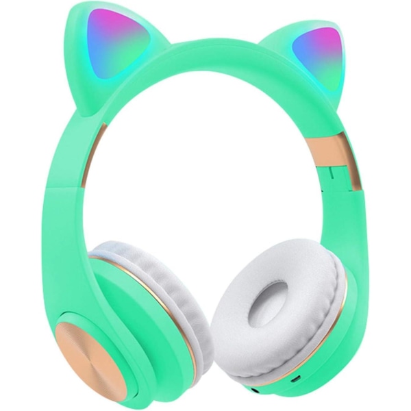 Bluetooth -hörlurar Cat Ears, LED-upplysta trådlösa hopfällbara hörlurar, 10m brusisolering, Over-ear med mikrofon och volymkontroll för smartphone/