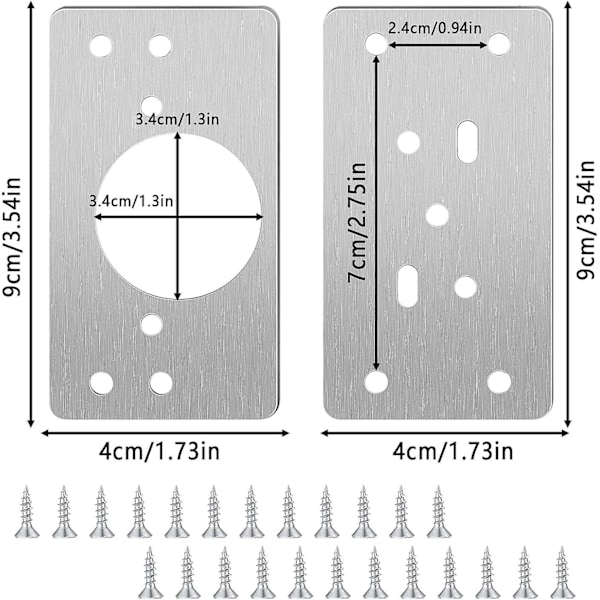 4 Sæt Beslagsplader til Reparation af Hængsler Beslagsplader i Rustfrit Stål Beslagsplader til Reparation af Hængsler med Skruer og Hul