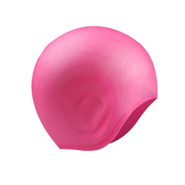 Silikon badehette langt hår 3D ørebeskyttelse ergonomisk design for tenåring-voksen (rosa)