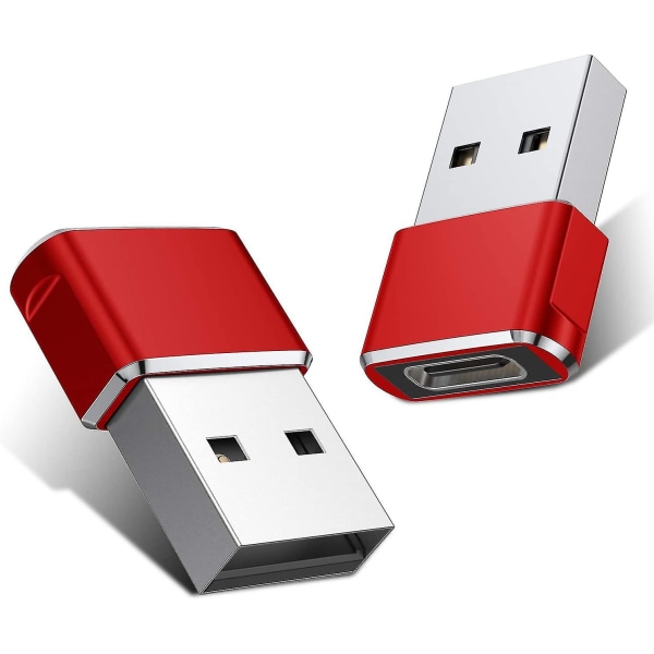 2-pack USB C hona till USB hane-adapter - snabbladdningskonverterare för Iphone och Ipad（Röd）