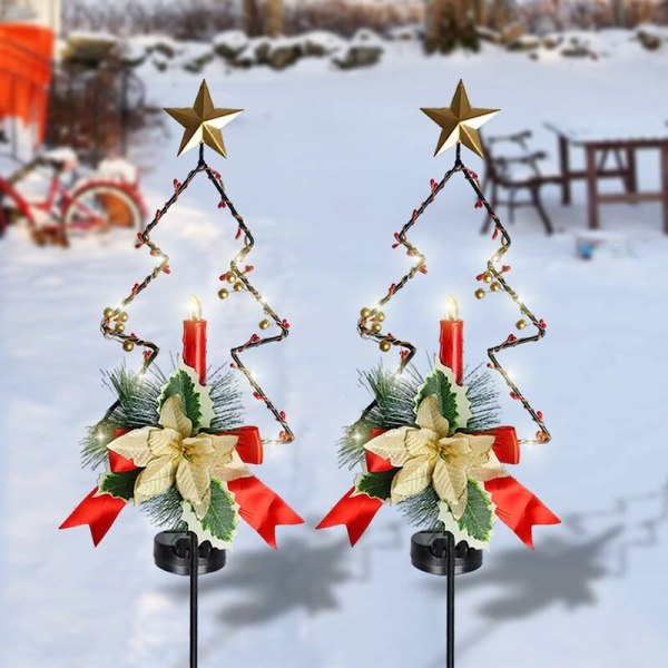 2-pack soldrivna julträdgårdsstakar, LED-lampor (träd) för juldekorationer utomhus