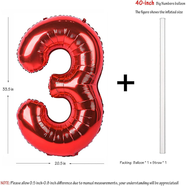 40 tuuman punaiset suuret numerot 0-9 syntymäpäiväjuhlat koristeet helium-folio mylar suuri numero ilmapallo digitaalinen 3