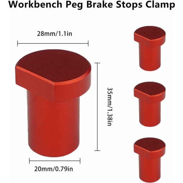 MINKUROW Set med 4 arbetsbänksklämmor i aluminiumlegering för träbearbetning - 20 mm Hundhålspositionspluggar (röda)