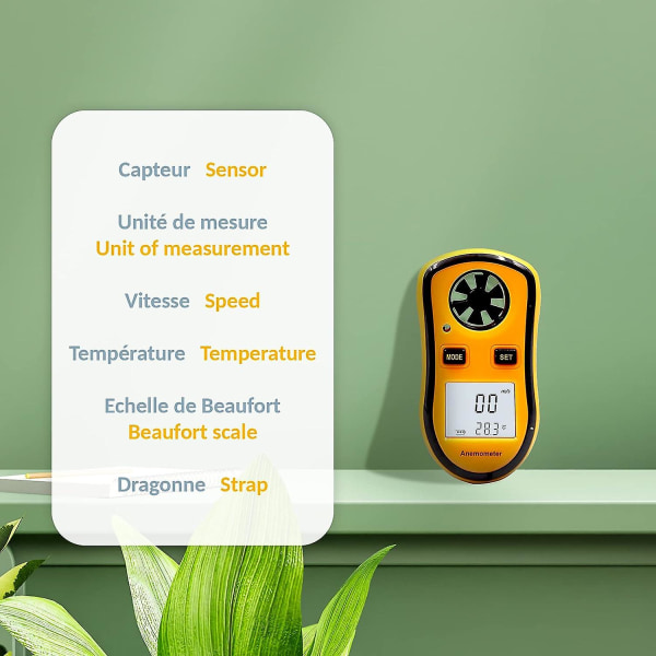 Fishtec Portable Digital Anemometer - Mäter ström/medel/maximal vindhastighet + temperatur - Bakgrundsbelyst LCD-skärm - Idealisk för vindsurfingfiske