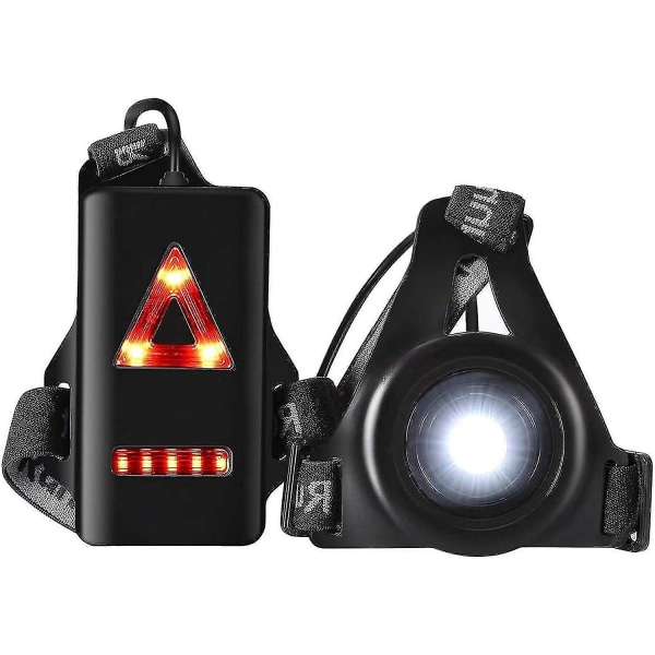 Juoksuvalolamppu, Led-rintavalo USB -ladattava vartalolamppu 3 tilaa takavalolla ja säädettävällä hihnalla yöjuoksijoille lenkkeilijöille Kävely Camping H