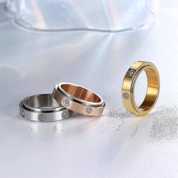 Svingring Bryllupsløfte Roterende Ring med Cubic Zircons angstlindring (10, sølv)