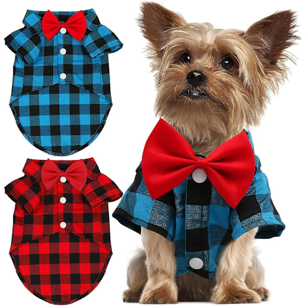 2 Packs Plaid Dog Shirt - Cute Boy Dog Clothes And Bow Tie Combo Dog Outfit For Medium Large Dogs Birthday Party And Holiday Photos -medium Sizes