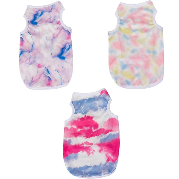 Hundevest 3-pak Tie Dye Hundetrøje Blød Hvalpe Tøj Åndbart Killinge T-shirt Farverig Hundetanktop Kæledyr-xs