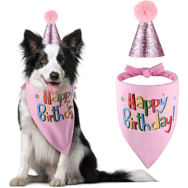 Dog Birthday Bandana Hat Scarf Party Supplies (pink-girl) Pink-girl -