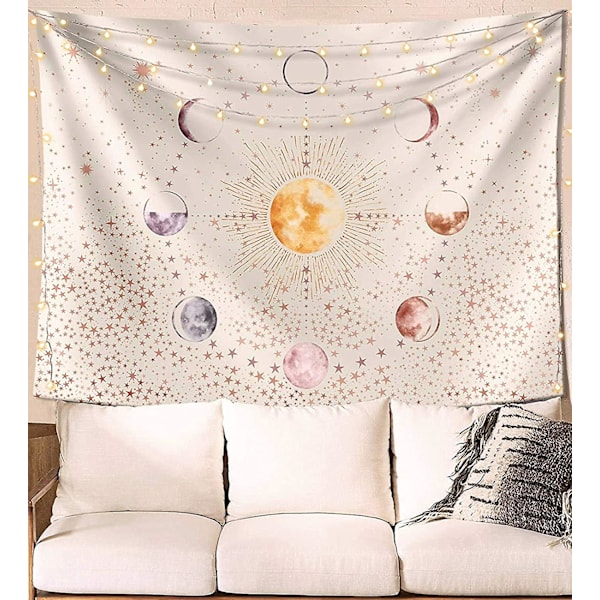 Other Wall Decor 200x150cm Sun And Moon Phase Wall Tapestry White Beige Stars And Planet Universe Tapestry