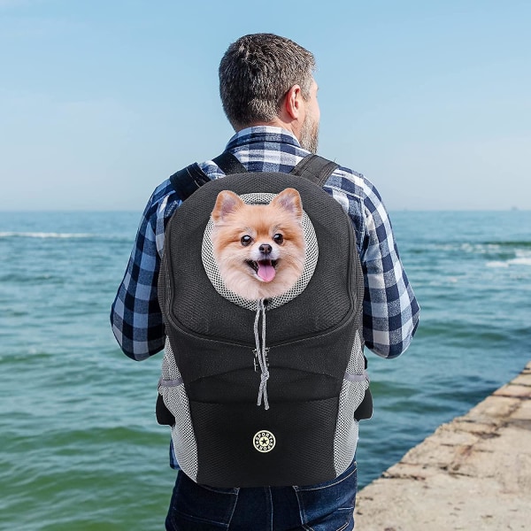 Hund- och kattryggsäck - med andningsbart huvud och vadderad axel för utomhusvandring (lämplig för husdjur 7-12 kg)