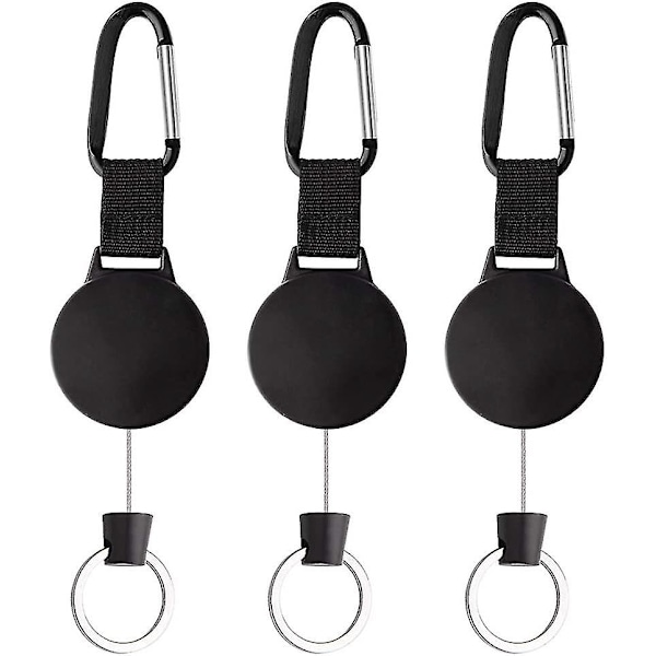 3 Piece Retractable Key Fob Heavy Duty Badge Holder Reel With 100cm Steel Wire Gift