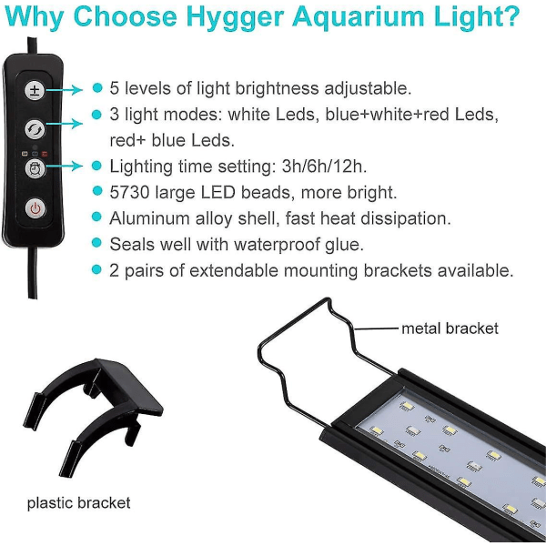 15w Lampe Led Aquarium, 40-47cm Rampe Led Avec Minuterie, Dimbar, Støtte Reglable, Pour Eclairage (blanc, Bleu, Rouge)