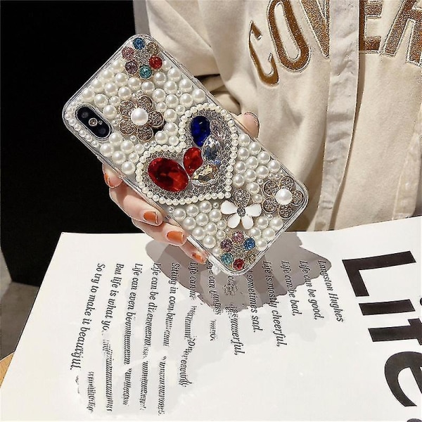 Söt Shiny Pearl phone case som är kompatibelt med iPhone 13 Pro Max Glitter Heart phone case