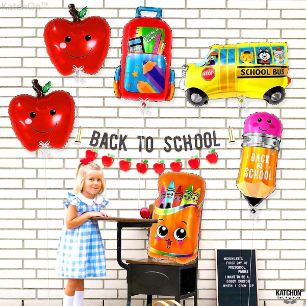 Big, Back To School folio set - 6 kpl pakkaus | Ensimmäisen koulupäivän koristeet koulubussin ilmapallolla, Applen ilmapalloilla | Koulubussikoristeet |