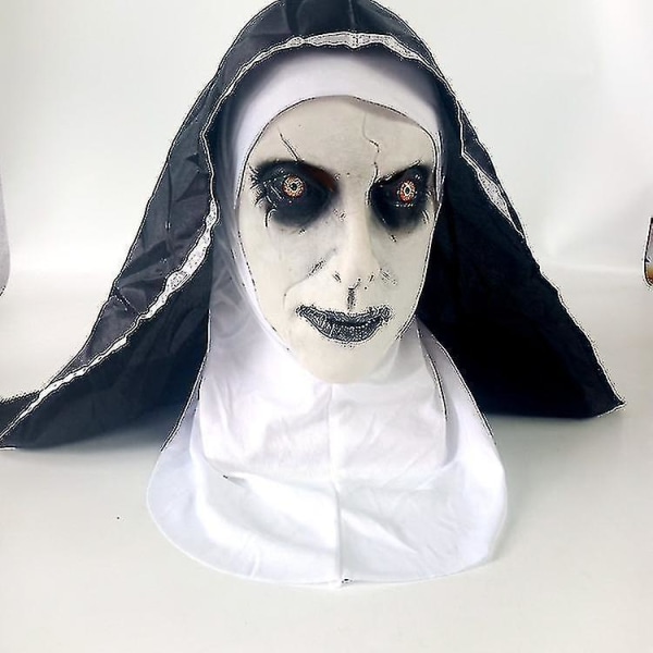 Skræmmende halloween nonnemaske fuld hoved uhyggelig latex djævelhjelm Realistisk hovedbeklædning til cosplay festrekvisitter
