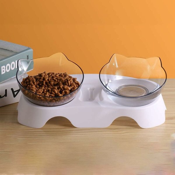 Upphöjd kattskål, dubbla lutande mat- och vattenskålar, mat- och vattenskålar för att förhindra kräkningar, tillgänglig för katter och valpar (skål x 2)