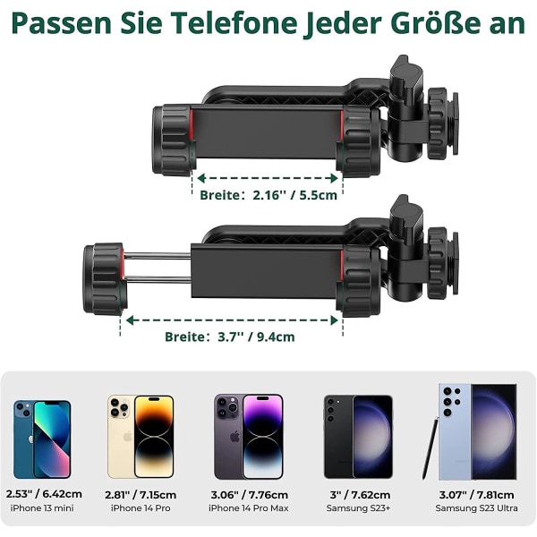 Stativfäste, Mobiltelefonhållare Stativ med 2 köldskor, 360 rotations Smartphone Stativadapter Svart