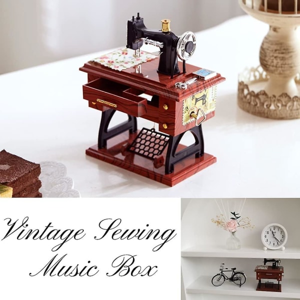 Hilitand Mini Vintage -ompelukone Musiikkilaatikon ompelu kellokoneisto Musiikkilaatikko Luova retro-lahjapöytäkoristelu Joululahjalelut