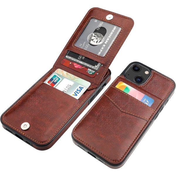 Iphone 13 case Plånbok med kreditkortshållare, premium läder magnetlås Kickstand Heavy Duty Cover för Iphone 13 6,1 tum (brun)
