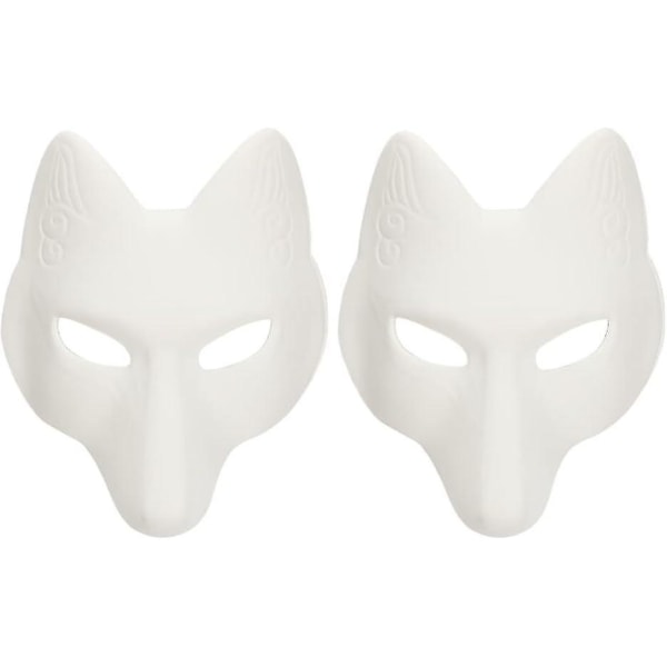 Ulvemaske dyremasker 2 stk rævemasker, Halloween hvid rævemaske dyremaske Gør-det-selv blank maske til Halloween kostume rekvisit（A)