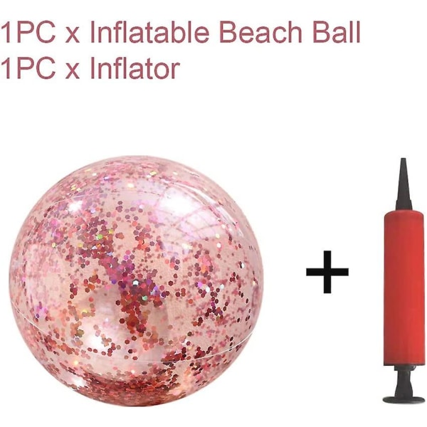 40cm Uppblåsbar Glitter Beach Ball - Flytande poolboll - Transparenta sportbollar med regnbågsglitter och konfetti - Rose Gold