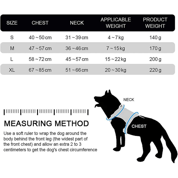 Led självlysande hundsele Husdjur Bröstrem Säkerhet Reflekterande krage Andas mjukt mesh för utomhus promenadträning(XL)