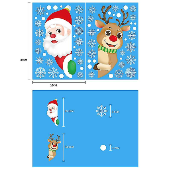 2 kpl jouluikkunatarroja, kurkistava joulupukki ja rudolph-ikkuna kiinnittyvät lumihiutaletarra jouluikkunan koristeluun (1)