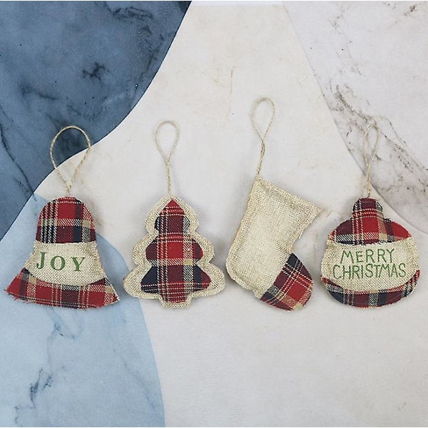 4 Pcs Burlap Christmas Ornaments Set, Funny Unique Mini Christmas Tree Ornaments Bulk, Rustic Christmas Decorations