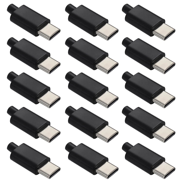 15 stycken USB 2.0 typ-c hankontakt med hölje, 4-stift 6v 2a lödtyp för laddning och dataöverföring