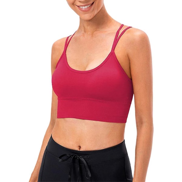 Women Ladies Solid Color Sports Bra Underwear Casual Seamless Fitness Full Cup Non-wired Bras Crop Tops Red M