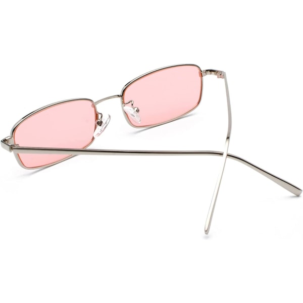 Rosa Retro rektangelsolglasögon för kvinnor män fyrkantiga smala hiphop solglasögon med liten ram