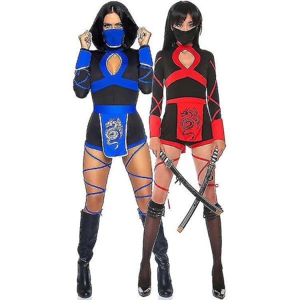 Kvinnors Halloween Dragon Ninja Cosplay Jumpsuit Kvinnlig Samurai Kostym Lady Fancy Dress Outfits -2XLRed