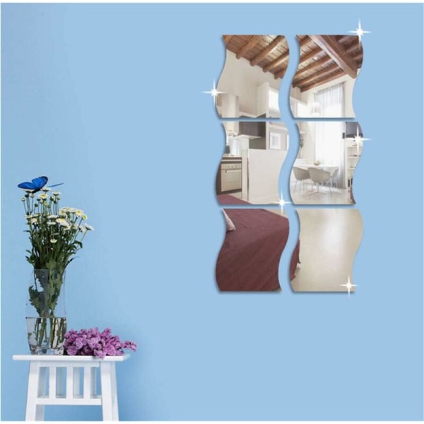 MINKUROW 6-pack 3D spegeleffekt Vågiga väggdekor för heminredning Vardagsrum Sovrum Soffa TV Väggdekor Vit