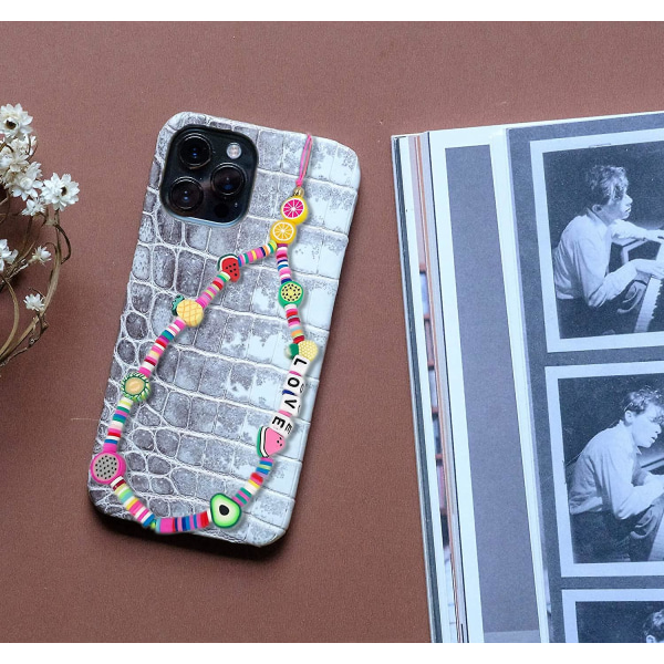 3st pärlstav Mobiltelefon Charm "kärlek" Bokstäver Armband Regnbågsfärg Frukt Star Beaded Mobiltelefonsnöre för kvinnor och flickor