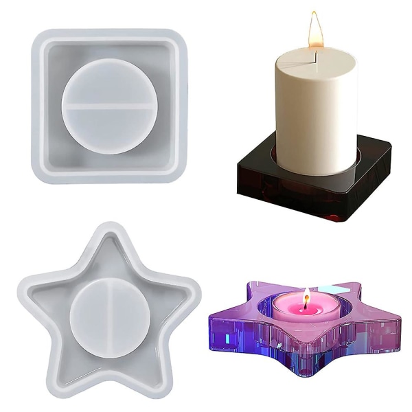 2 kpl / set Pentagrammi ja nelikulmainen kynttilänjalka mold, kynttilänjalka epoksivalu molds itse kynttiläntelineen, koristeiden valmistukseen, savikäsityölle