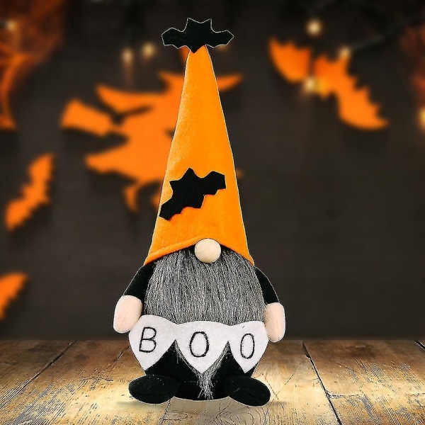 Ansiktsløs Gnome Svensk dverg plysjleketøy Stående utstoppet dukke Halloween-gavedekorasjoner (flaggermushatt）