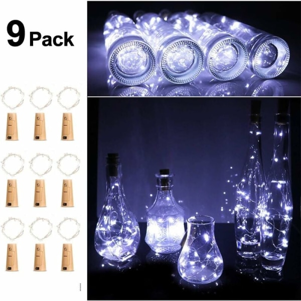 MINKUROW Paket med 9 LED-flasklampor String Cork Flasklampor LED-nattlampa (Kallvit)