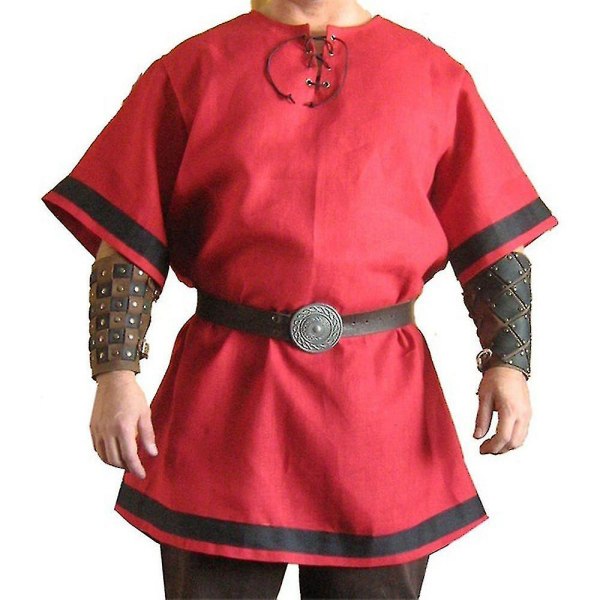 Middelalderkostyme for menn Cosplay Party Renaissance Tunika Viking Knight Pirate Vintage Warrior skjorter-yvan(4XL,Rød)