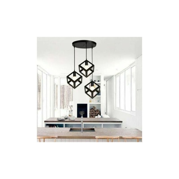 Cham taklampa Cube E27 svart taklampa, ljuskrona skärm med uttag, belysningsljus för vardagsrum, kök, bar