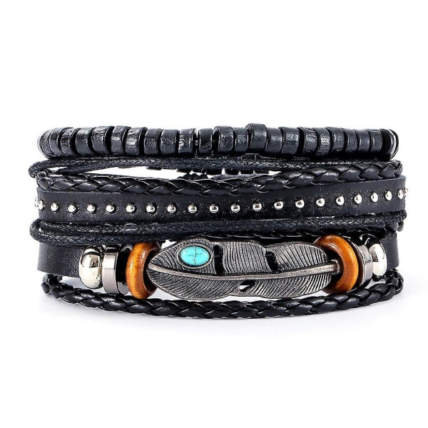 Eif Dock Vinatge Gothic Punk Skalle Stjärna Metall Flerskiktad Läderarmband Män Armband & Bangles Manlig Arm Smycken Stil-36