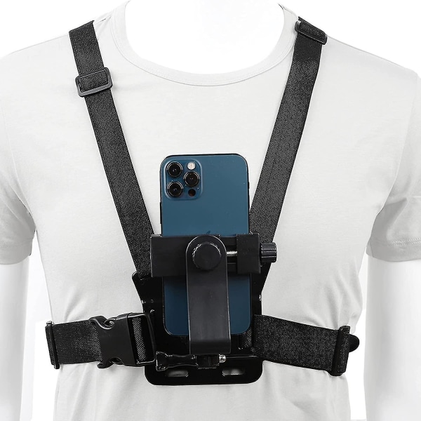 Matkapuhelimen rintakiinnitysvaljaiden hihnapidike, matkapuhelimen pidike, toimintakamera Pov, yhteensopiva Samsung Iphone Gopron kanssa (musta)