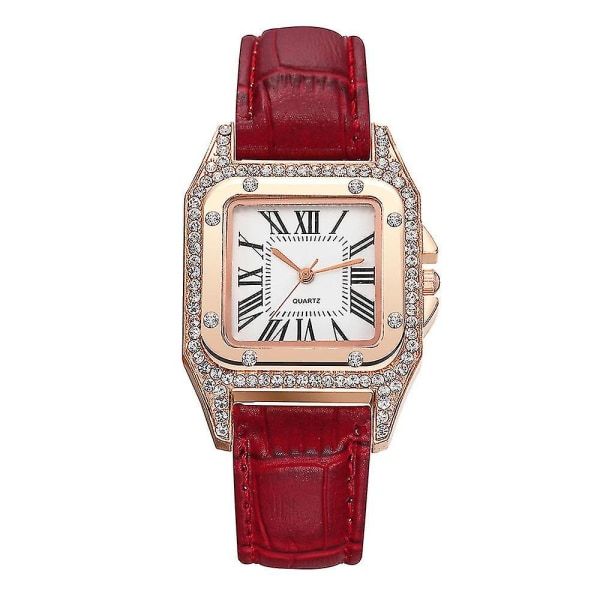 Women Square Rhinestone Watch Pu Leather Quartz Wrist Watch Gifts Evening Party Work Party Accessories_p Red